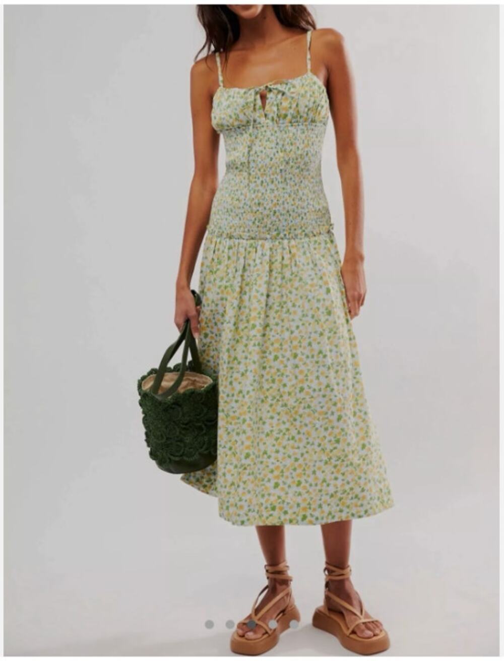 NEW NWT Free People Lavender Daze Dress Green Combo Size L